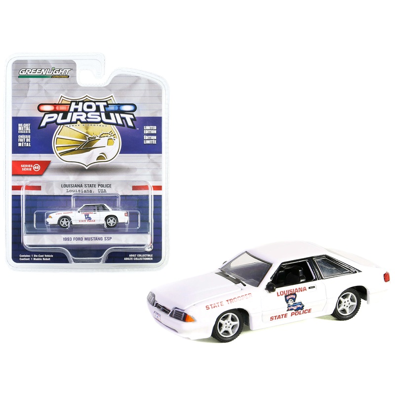 1993 Ford Mustang SSP White “Louisiana State Police State Trooper” “Hot Pursuit” Series 45 1/64 Diecast Model Car by Greenlight