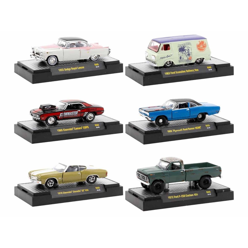 “Auto Meets” Set of 6 Cars IN DISPLAY CASES Release 80 Limited Edition 1/64 Diecast Model Cars by M2 Machines