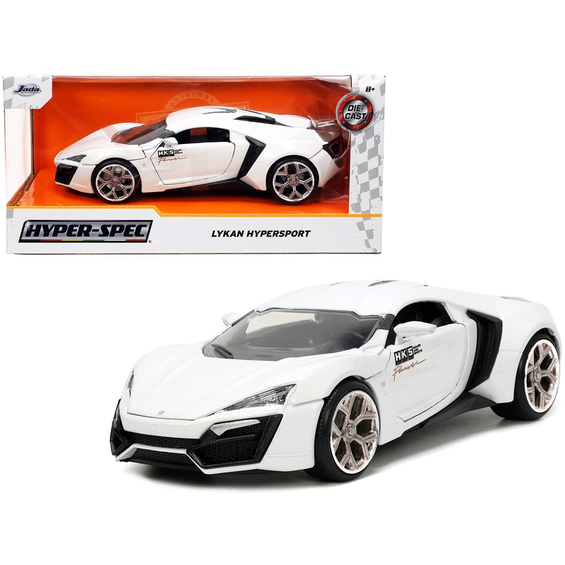 Lykan Hypersport White with Bronze Metallic Rear Spoiler “HKS” “Hyper-Spec” Series 1/24 Diecast Model Car by Jada
