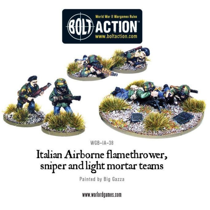 Warlord – Bolt Action: Italian Airborne Flamethrower, Sniper and Light Mortar Teams