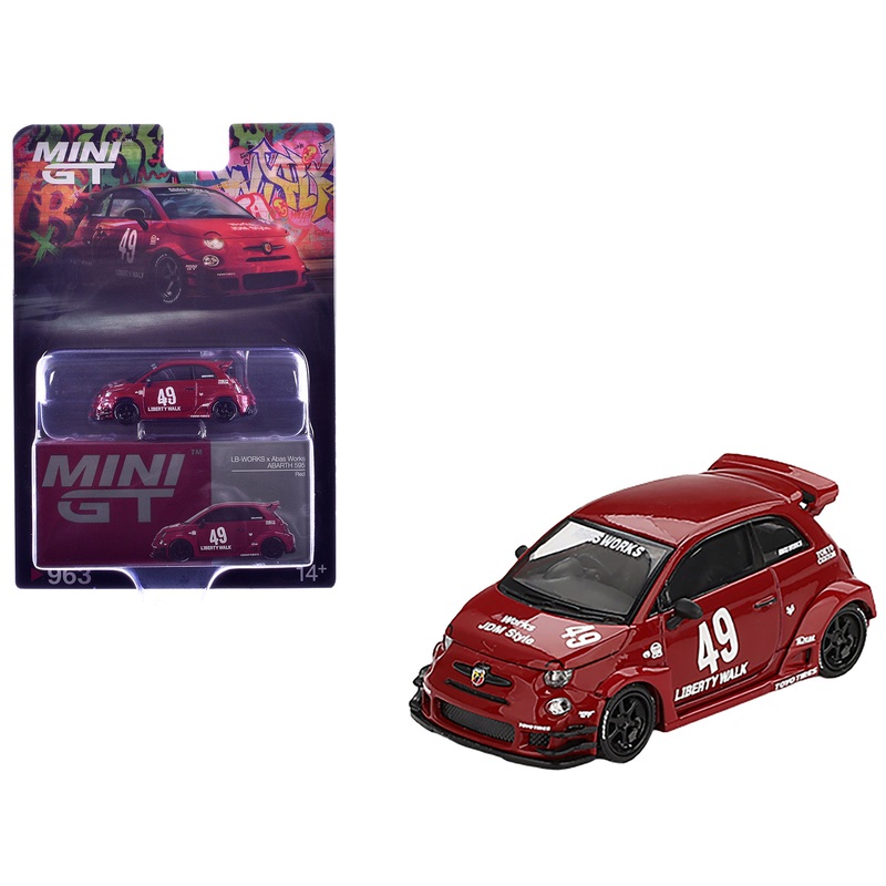 ABARTH 595 #49 “LB-Works x Abas Works” Red Limited Edition 1/64 Diecast Model Car by Mini GT