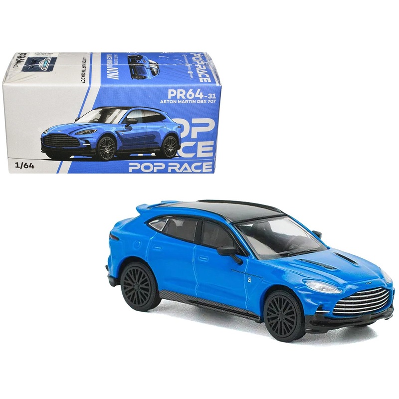 Aston Martin DBX 707 Blue with Black Top 1/64 Diecast Model Car by Pop Race