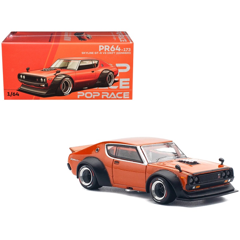 Skyline GT-R V8 Drift “Kenmeri” RHD (Right Hand Drive) Orange Metallic 1/64 Diecast Model Car by Pop Race