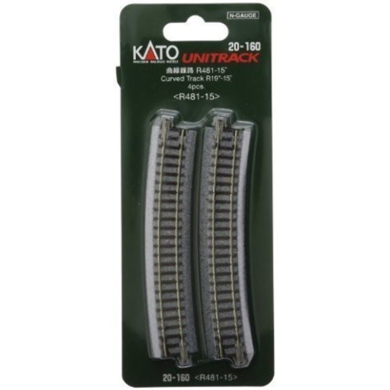 Kato 20-160 N Scale Unitrack, 481mm 19″ Radius 15-Degree Curve Track (4)