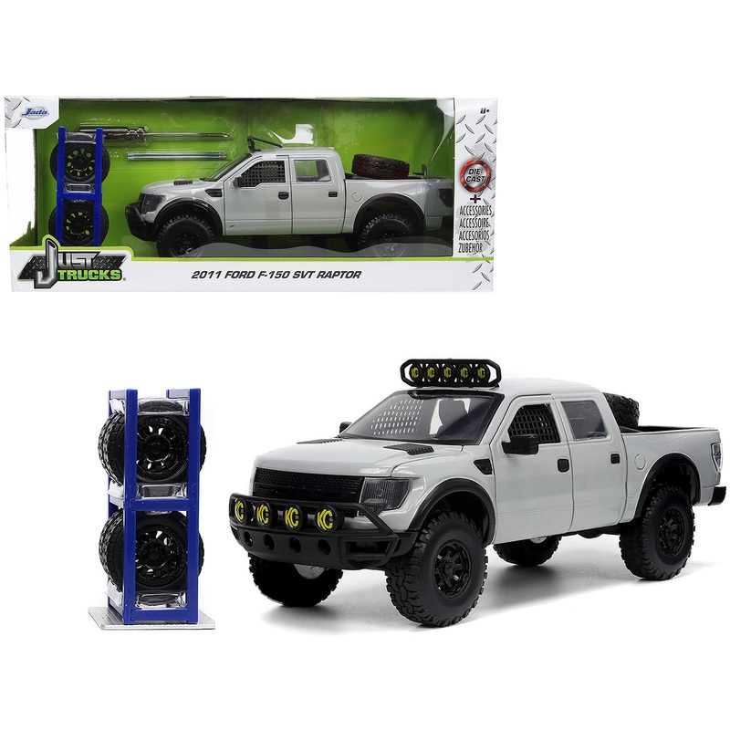 2011 Ford F-150 SVT Raptor Pickup Truck Light Gray with Extra Wheels “Just Trucks” Series 1/24 Diecast Model Car by Jada