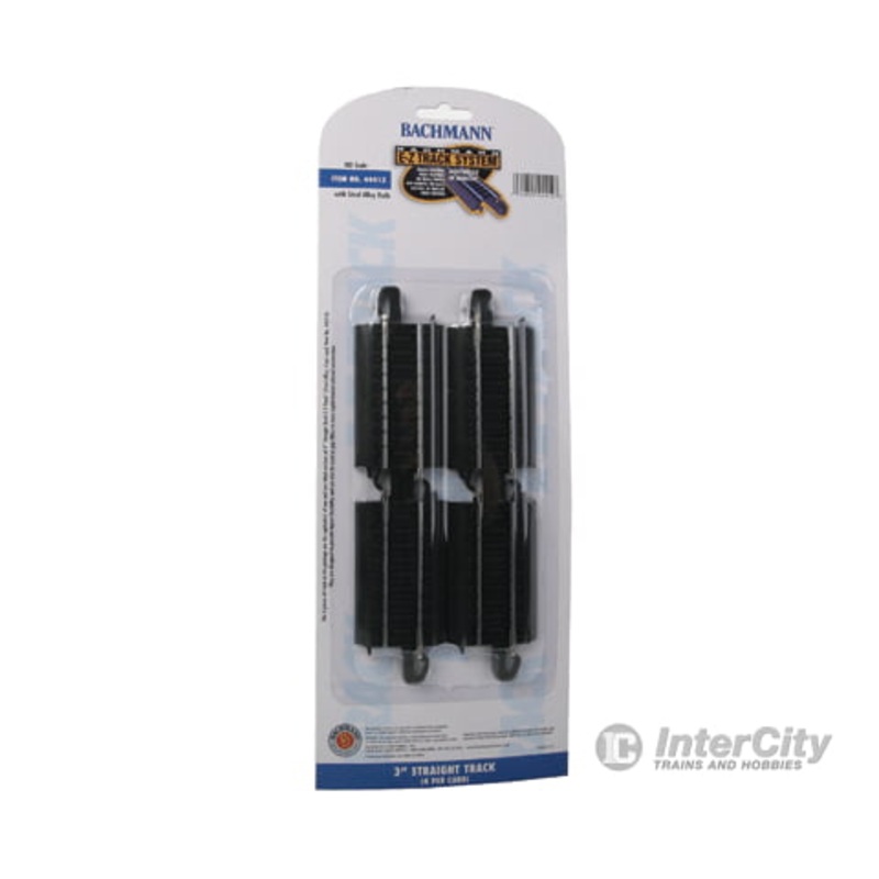 Bachmann 44412 Straight Track w/Steel Rail & Black Roadbed – E-Z Track(R) — 3″ pkg(4)
