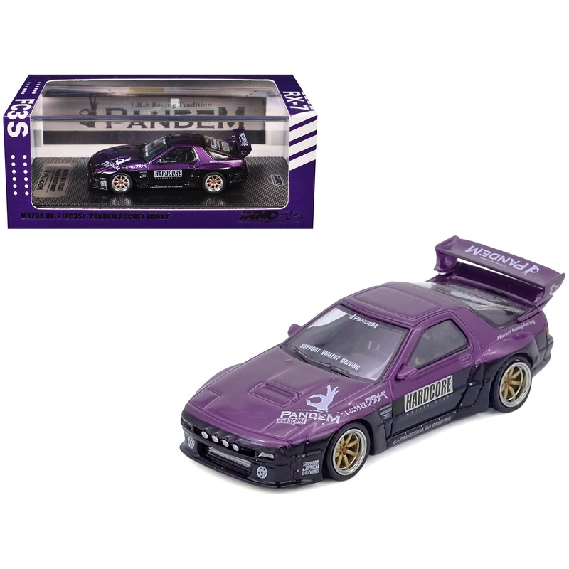 Mazda RX7 (FC3S) “Pandem Rocket Bunny” Kit Purple Metallic and Black 1/64 Diecast Model Car by Inno Models