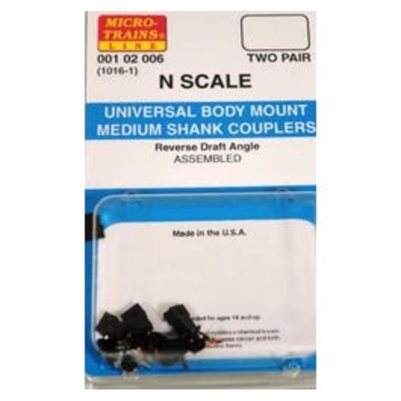 Micro Trains #00102006 Universal Body Mount Medium Shank Couplers (2 pair, Assembled)