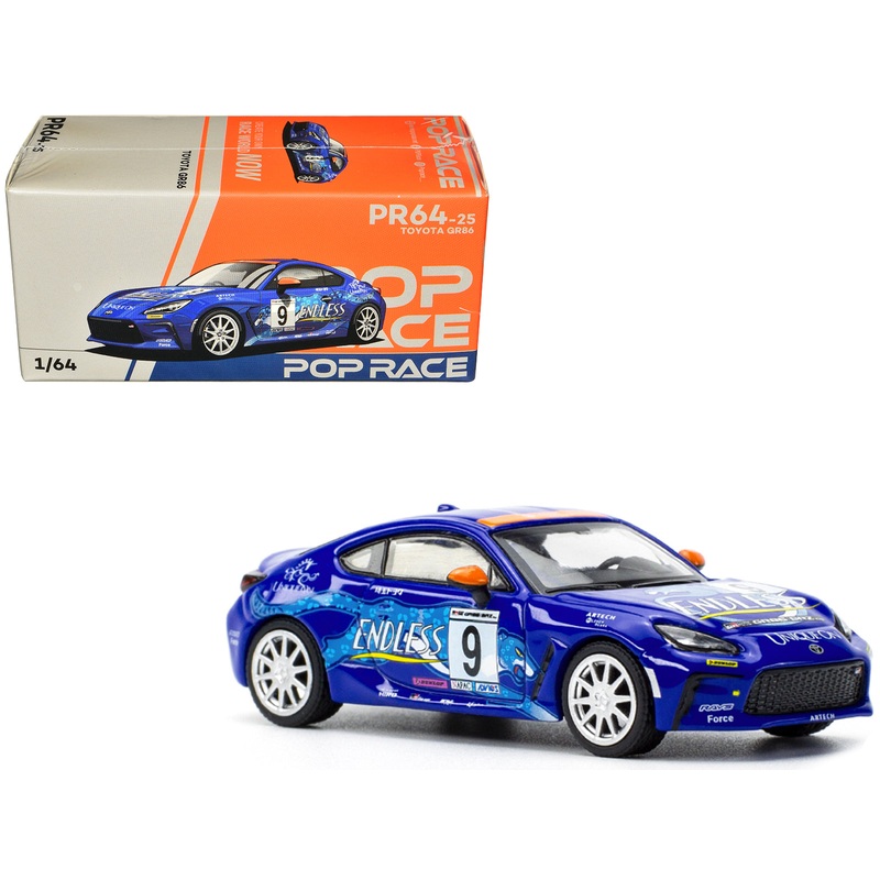 Toyota GR86 #9 “Endless” Blue with Graphics 1/64 Diecast Model Car by Pop Race