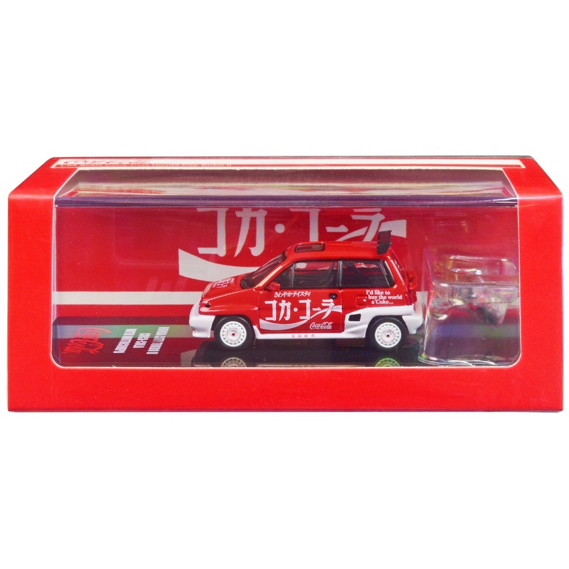 Honda City Turbo II RHD (Right Hand Drive) Red and White “Coca-Cola” with Honda Motocompo Scooter 1/64 Diecast Model Car by Inno Models