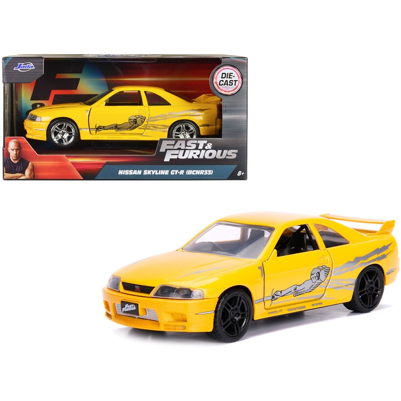 Leon’s Nissan Skyline GT-R (BCNR33) Yellow Metallic with Graphics “Fast & Furious” Series 1/32 Diecast Model Car by Jada