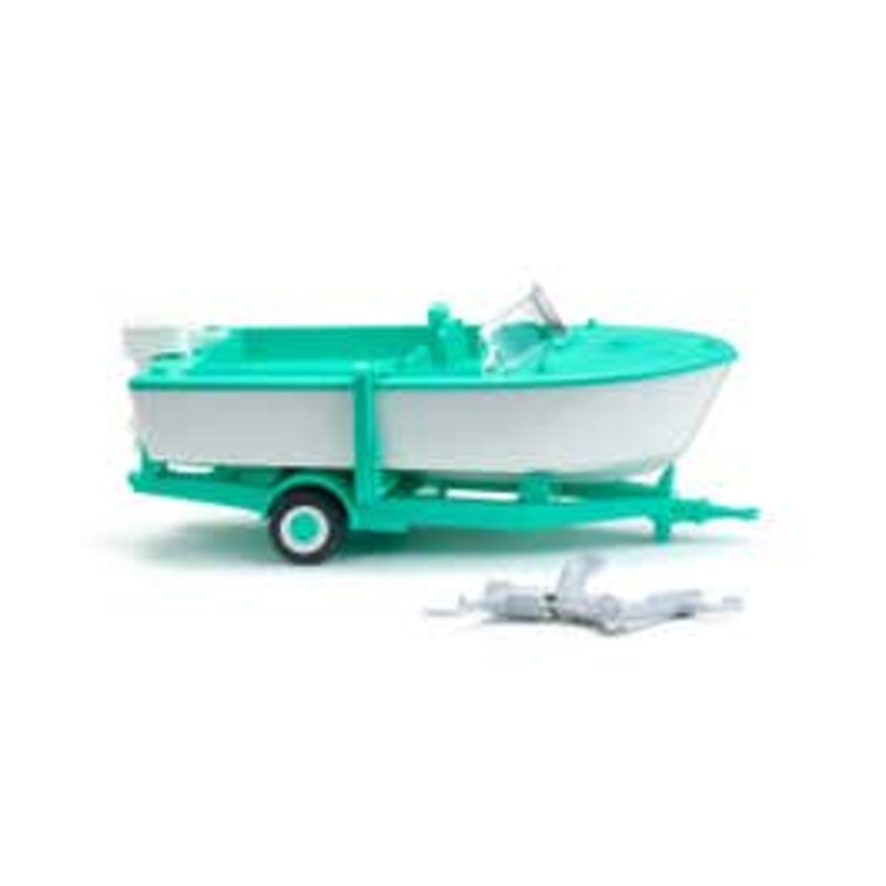 Wiking 09503  HO Motorboat on trailer – signal white/mint green