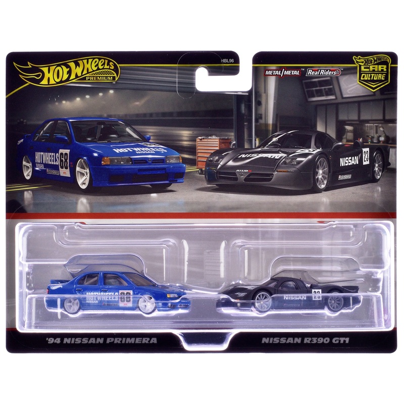 1994 Nissan Primera RHD (Right Hand Drive) #68 Blue and Nissan R390 GT1 #23 Matt Black “Car Culture” Set of 2 Cars Diecast Model Cars by Hot Wheels