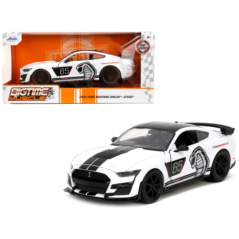 2020 Ford Mustang Shelby GT500 #65 White with Black Top and Stripes “Ford Performance” “Bigtime Muscle” Series 1/24 Diecast Model Car by Jada