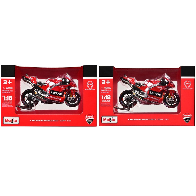 Ducati Desmosedici GP #43 Jack Miller and #63 Francesco Bagnaia “Ducati Lenovo Team” Team Champions “MotoGP World Championship” (2022) Set of 2 Motorcycles 1/18 Diecast Models by Maisto