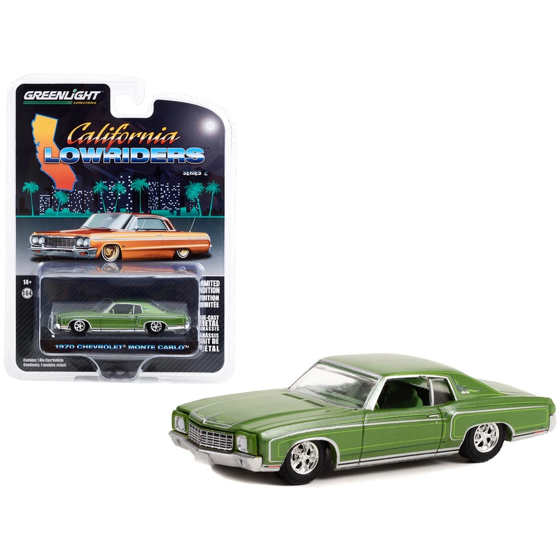1970 Chevrolet Monte Carlo Green Metallic with Green Interior “California Lowriders” Series 2 1/64 Diecast Model Car by Greenlight
