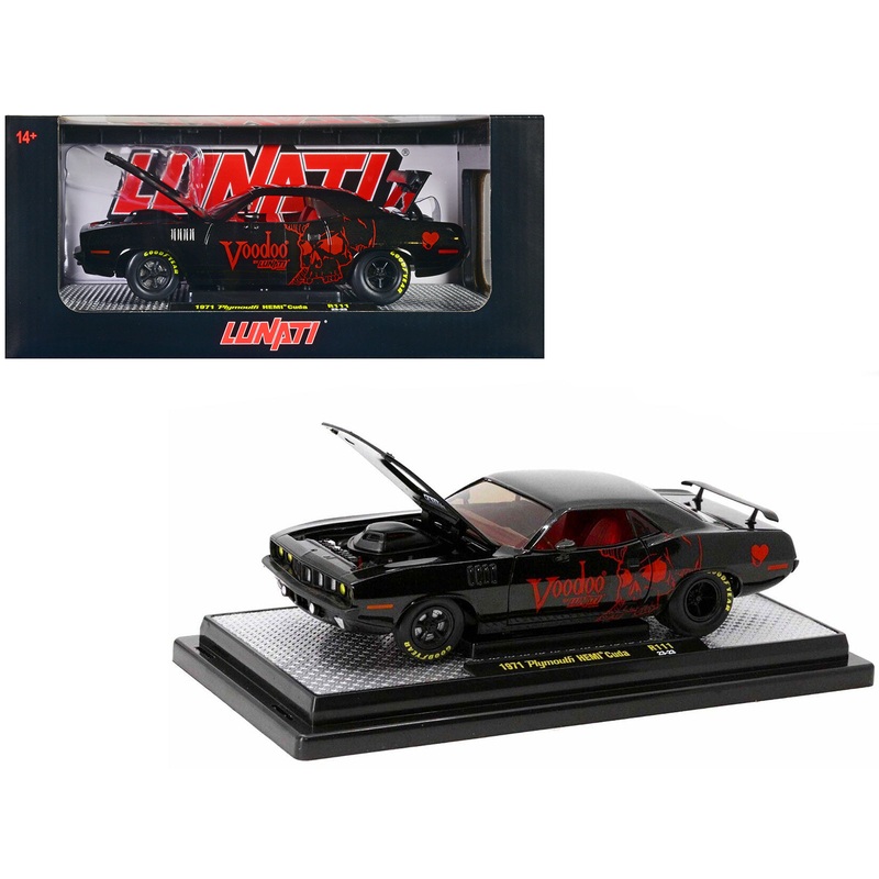 1971 Plymouth Hemi Barracuda Black Metallic with Red Interior “Voodoo by Lunati” Limited Edition to 6650 pieces Worldwide 1/24 Diecast Model Car by M2 Machines