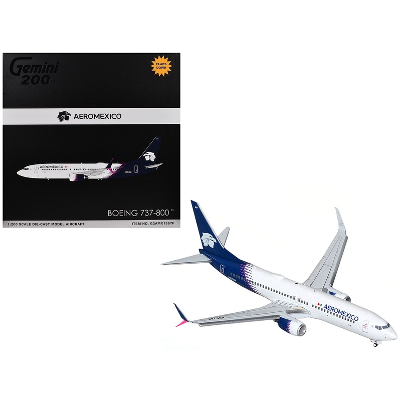 Boeing 737-800 Commercial Aircraft with Flaps Down “AeroMexico” (N957AM) White with Dark Blue Tail “Gemini 200” Series 1/200 Diecast Model Airplane by GeminiJets