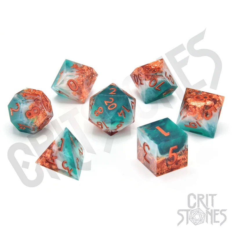 CritStones –  Resin RPG Dice Set – Mystic Marine (Sharp Edge)