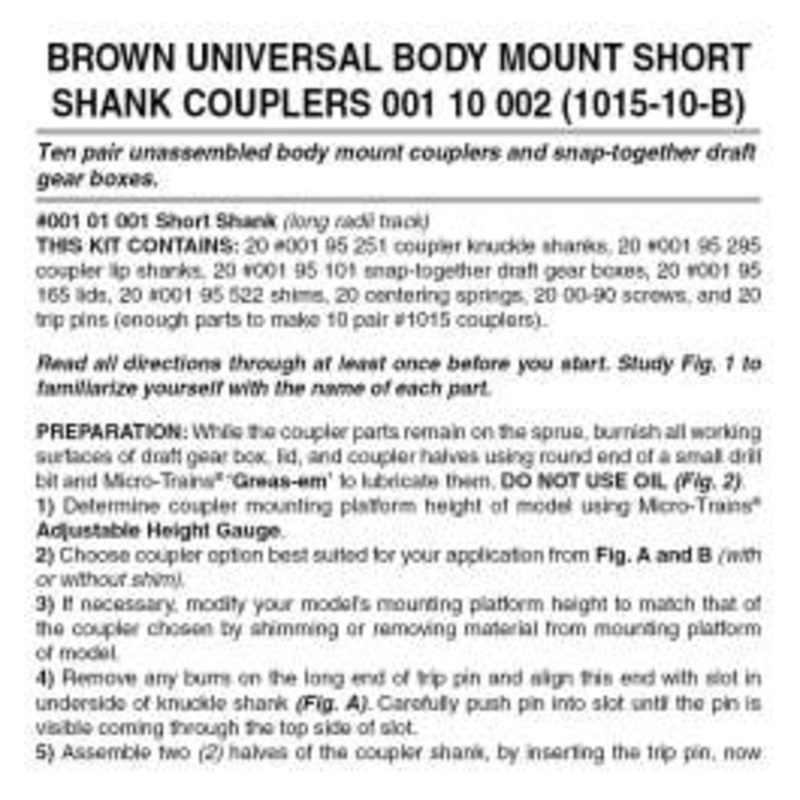 Micro Trains 00110002 N Scale BROWN Universal BMC Short Shank Unassembled 10pr (1015-10B)