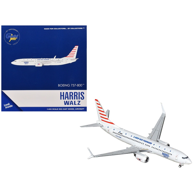 Boeing 737-800 Commercial Aircraft “Harris-Walz Campaign” (N778MA) White with Striped Tail 1/400 Diecast Model Airplane by GeminiJets