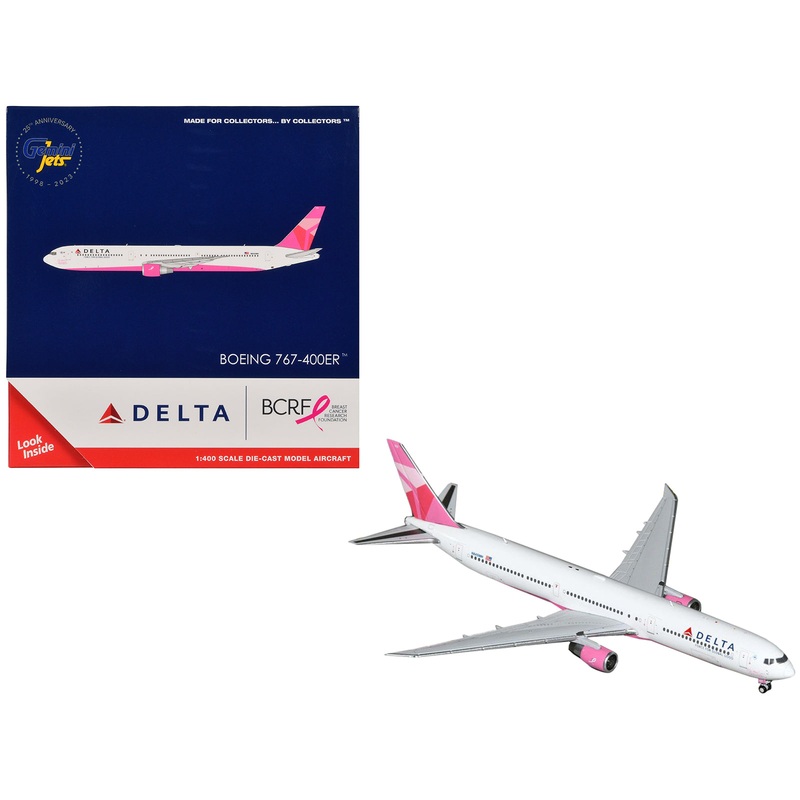 Boeing 767-400ER Commercial Aircraft “Delta Air Lines – Breast Cancer Research Foundation” (N845MH) White with Pink Tail 1/400 Diecast Model Airplane by GeminiJets