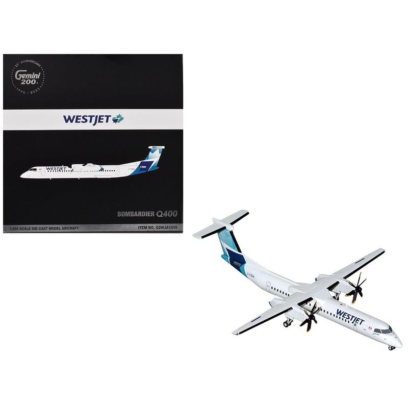 Bombardier Q400 Commercial Aircraft “WestJet Airlines” (C-FOEN) White with Blue Tail “Gemini 200” Series 1/200 Diecast Model Airplane by GeminiJets