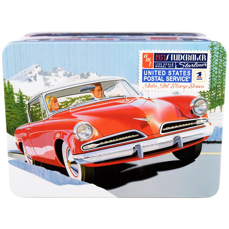 Skill 2 Model Kit 1953 Studebaker Starliner with “USPS” (United States Postal Service) Themed Collectible Tin Box 3-In-1 Kit 1/25 Scale Model by AMT