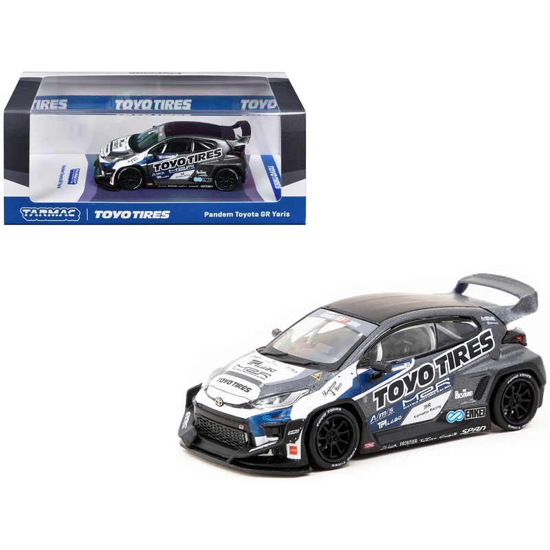 Toyota Pandem GR Yaris RHD (Right Hand Drive) “Toyo Tires” Gray Metallic with Graphics “Hobby64” Series 1/64 Diecast Model Car by Tarmac Works