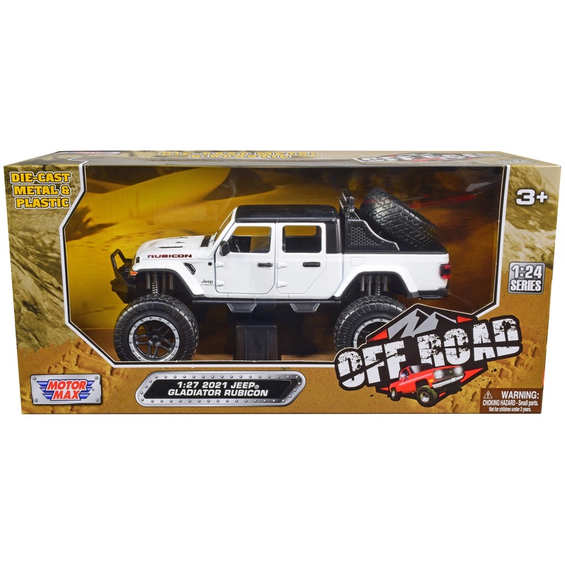 2021 Jeep Gladiator Rubicon Off-Road Pickup Truck White with Black Top “Off Road” Series 1/27 Diecast Model Car by Motormax
