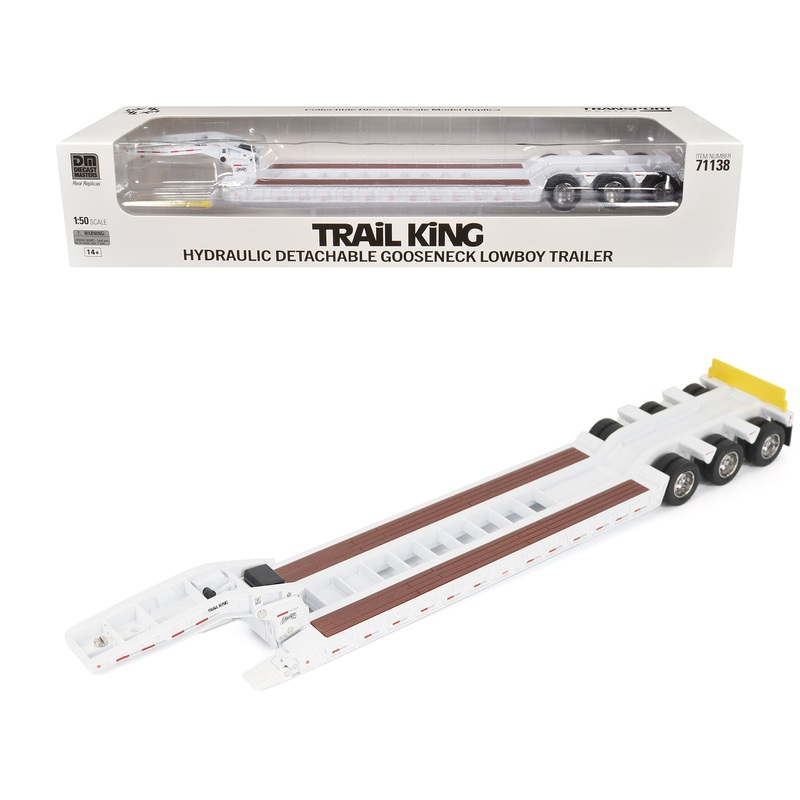 Trail King TK120 Hydraulic Detachable Gooseneck Lowboy Trailer White (Regular Version) “Transport Series” 1/50 Diecast Model by Diecast Masters