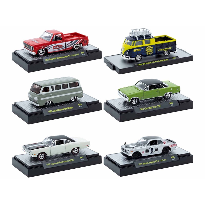 “Auto Meets” Set of 6 Cars IN DISPLAY CASES Release 85 Limited Edition 1/64 Diecast Model Cars by M2 Machines