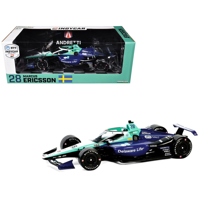 Dallara IndyCar #28 Marcus Ericsson “Delaware Life” Andretti Autosport “NTT IndyCar Series” (2024) 1/18 Diecast Model Car by Greenlight