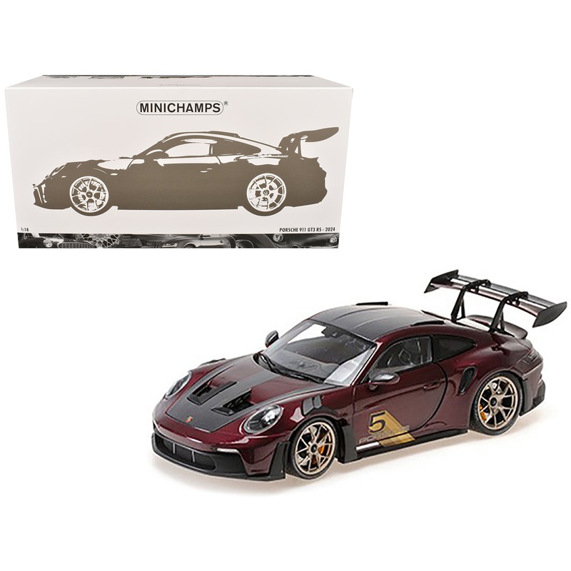 2024 Porsche 911 GT3 RS #5 Purple with Carbon Top and Hood Stripes Limited Edition to 400 pieces Worldwide 1/18 Diecast Model Car by Minichamps