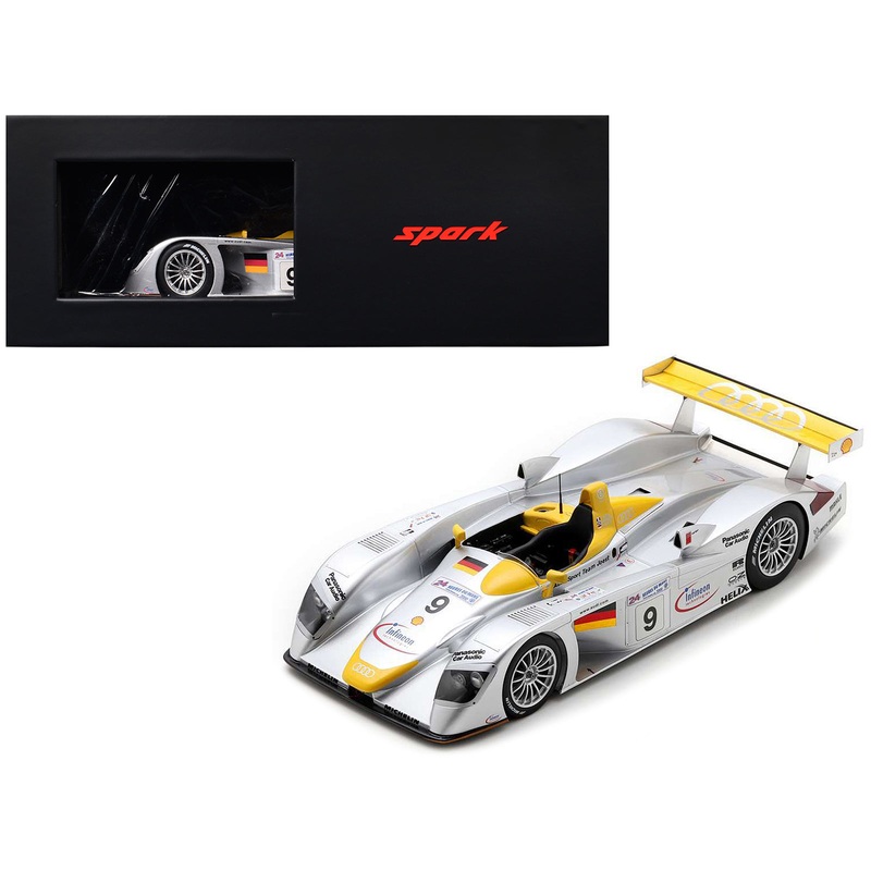Audi R8 #9 Laurent Aiello – Allan McNish – Stephane Ortelli “Audi Sport Team Joest” 2nd Place “24 Hours of Le Mans” (2000) with Acrylic Display Case 1/18 Model Car by Spark