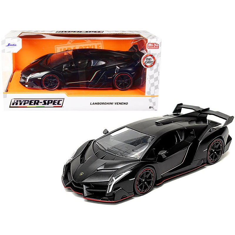 Lamborghini Veneno Matt Black “Hyper-Spec” Series 1/24 Diecast Model Car by Jada