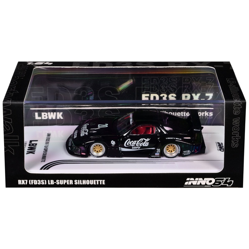Mazda RX7 (FD3S) LB-Super-Silhouette RHD (Right Hand Drive) #20 “Coca-Cola Zero” Black 1/64 Diecast Model Car by Inno Models