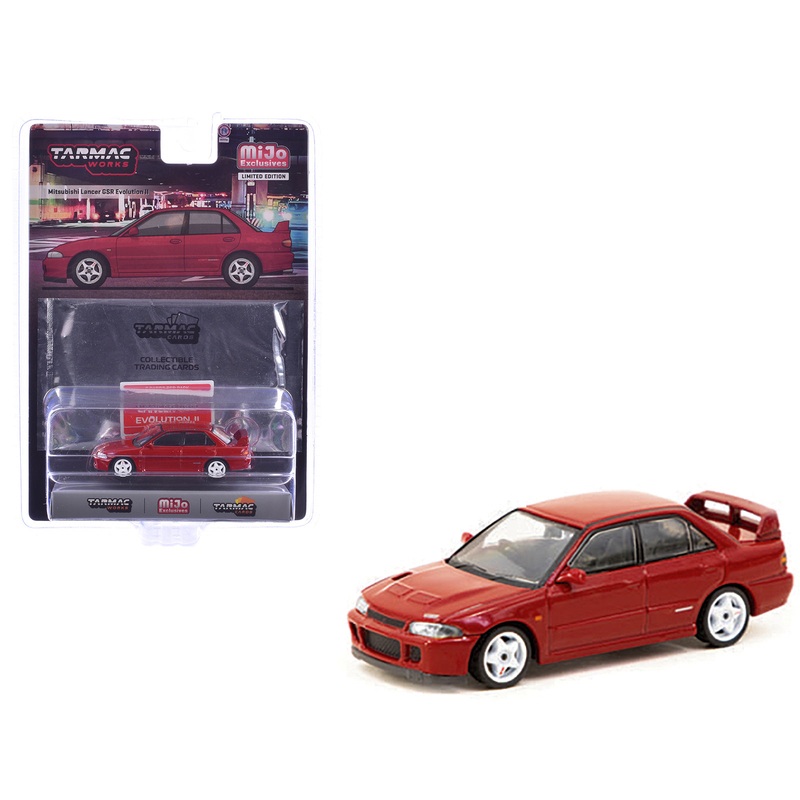 Mitsubishi Lancer GSR Evolution II RHD (Right Hand Drive) Red with Tarmac Cards “Global64” Series 1/64 Diecast Model by Tarmac Works
