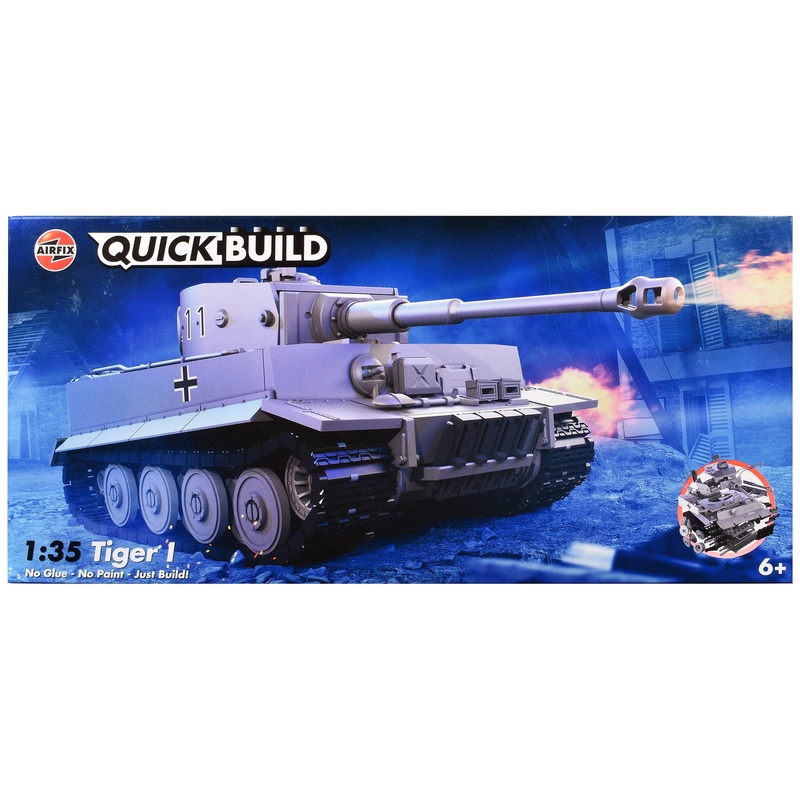 Skill 1 Model Kit Tiger I Tank “German Army” Snap Together Painted Plastic Model Tank Kit 1/35 Scale by Airfix Quickbuild