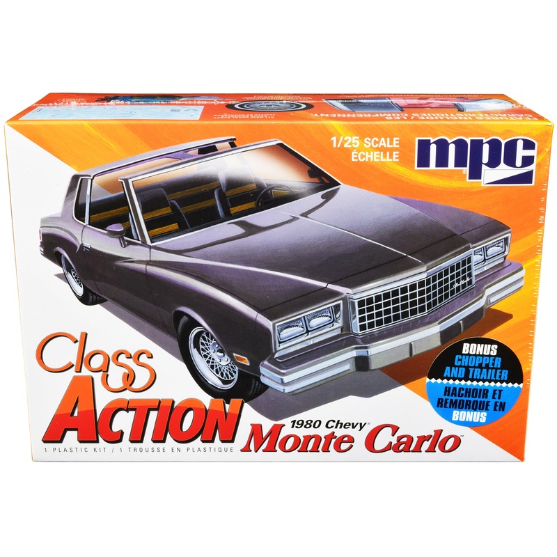 Skill 2 Model Kit 1980 Chevrolet Monte Carlo “Class Action” with Motorcycle and Trailer (Skill 2) 1/25 Scale Model Car by MPC
