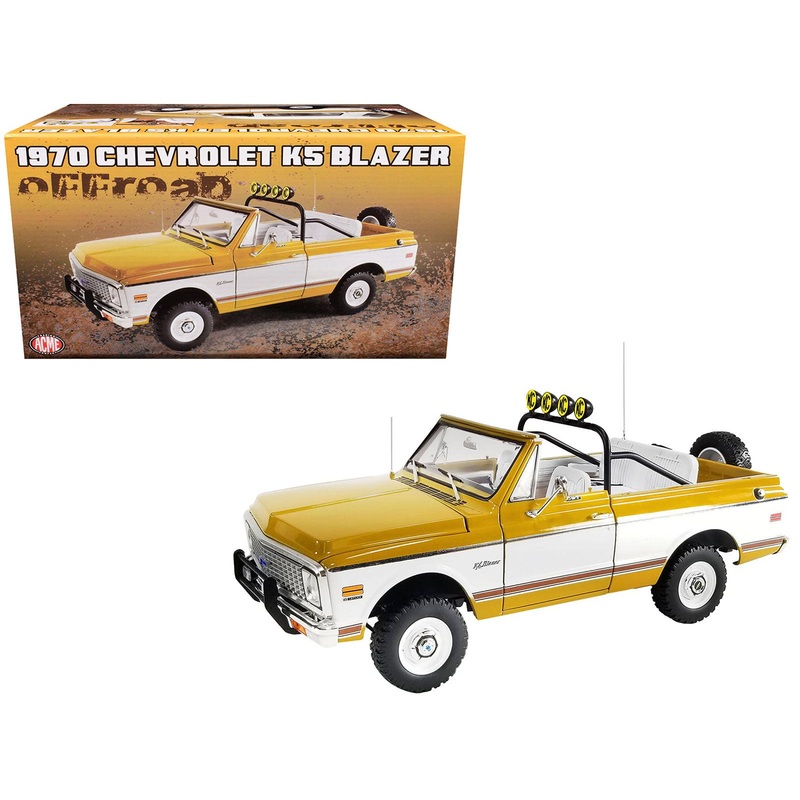 1971 Chevrolet K5 Blazer Offroad Gold and White with White Interior Limited Edition to 384 pieces Worldwide 1/18 Diecast Model Car by ACME