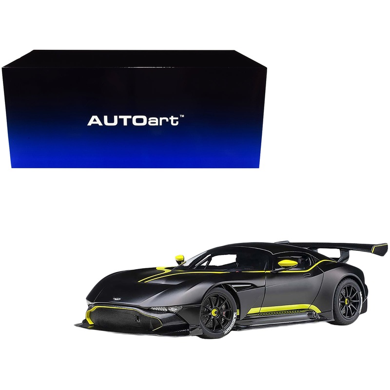 Aston Martin Vulcan Matt Black with Lime Green Stripes 1/18 Model Car by Autoart