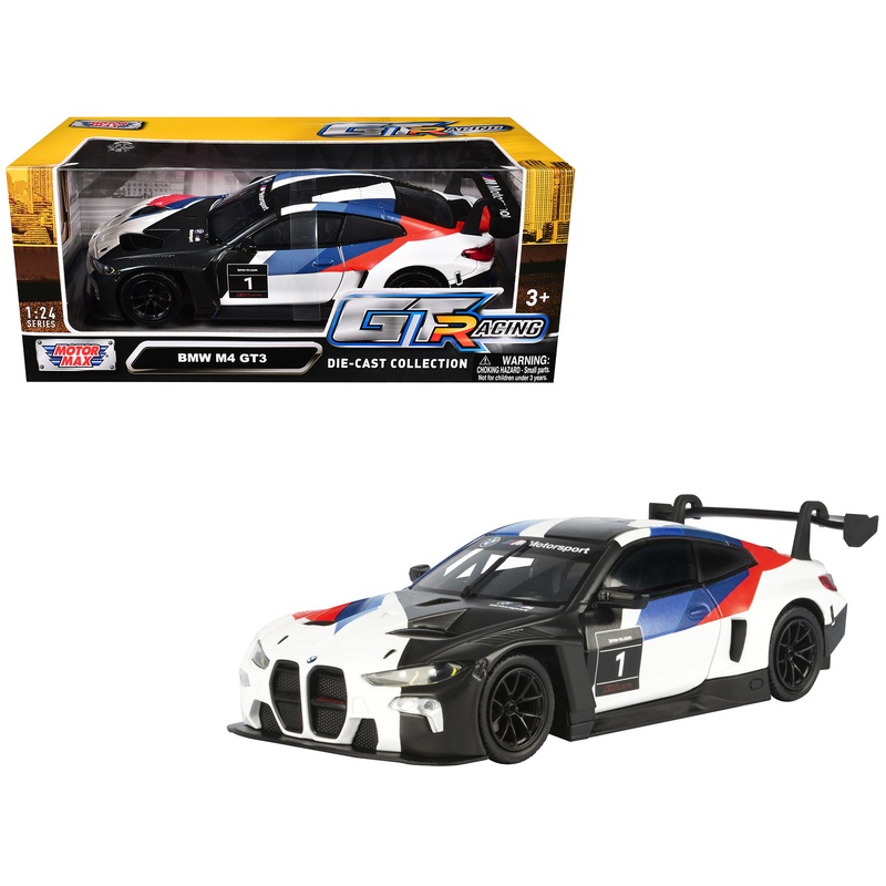 BMW M4 GT3 #1 White with Black Blue and Red Graphics “GT Racing” Series 1/24 Diecast Model Car by Motormax