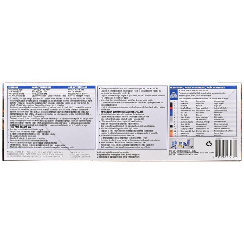 Level 5 Model Kit 1980 Ford Bronco with Bass Boat and Flatbed Trailer Set 1/24 Scale Model by Revell