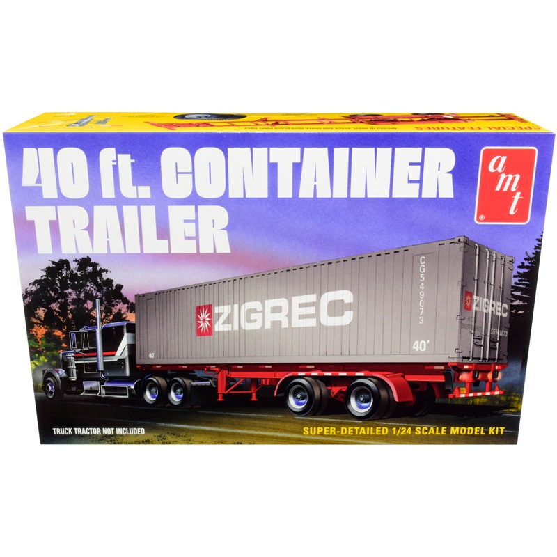 Skill 3 Model Kit 40′ Container Trailer 1/24 Scale Model by AMT