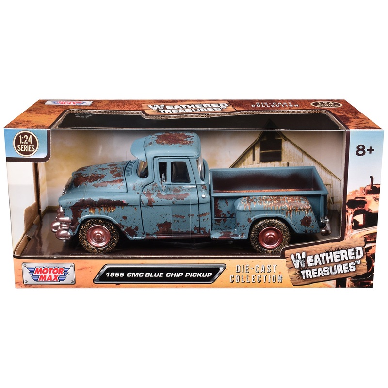 1955 GMC Blue Chip Pickup Truck Matt Blue (Rusted) “Weathered Treasures” Series 1/24 Diecast Model Car by Motormax