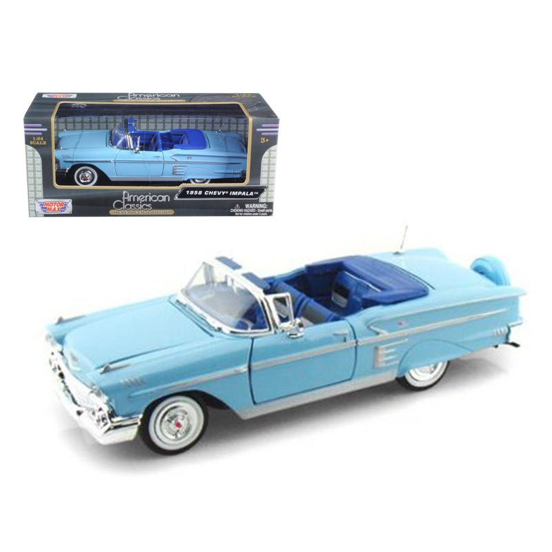 1958 Chevrolet Impala Convertible Blue 1/24 Diecast Model Car by Motormax