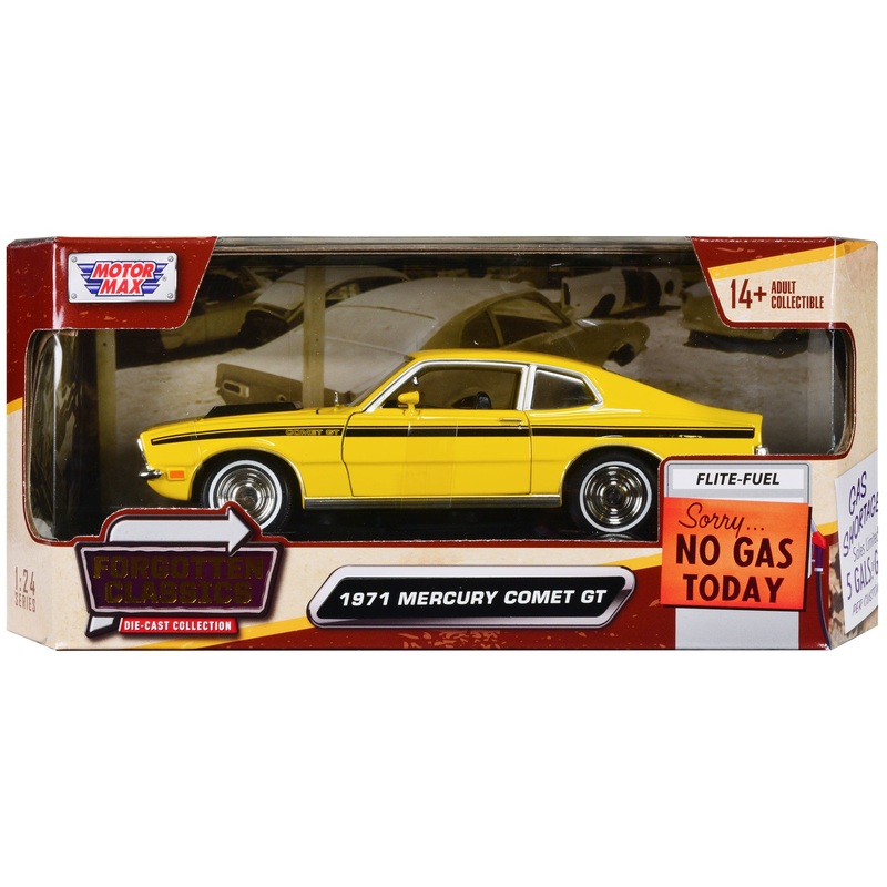 1971 Mercury Comet GT Yellow with Black Stripes “Forgotten Classics” Series 1/24 Diecast Model Car by Motormax