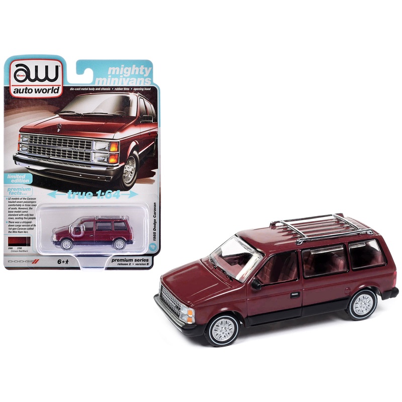 1985 Dodge Caravan Van Crimson Red and Black “Mighty Minivans” Series 1/64 Diecast Model Car by Auto World