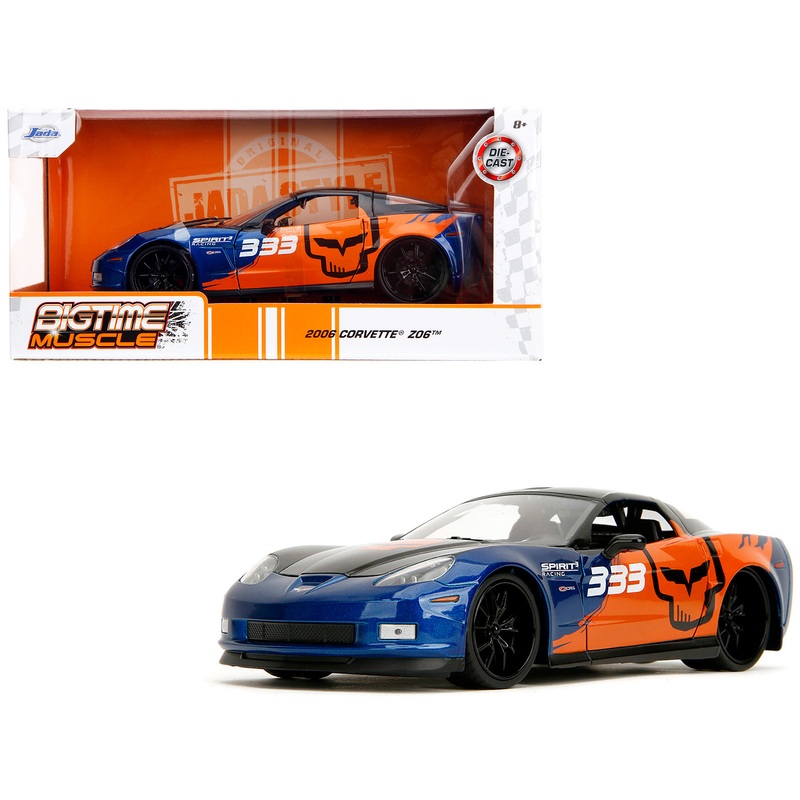 2006 Chevrolet Corvette Z06 #333 “Spirit Racing” Blue Metallic and Orange with Black Hood and Top “Bigtime Muscle” Series 1/24 Diecast Model Car by Jada